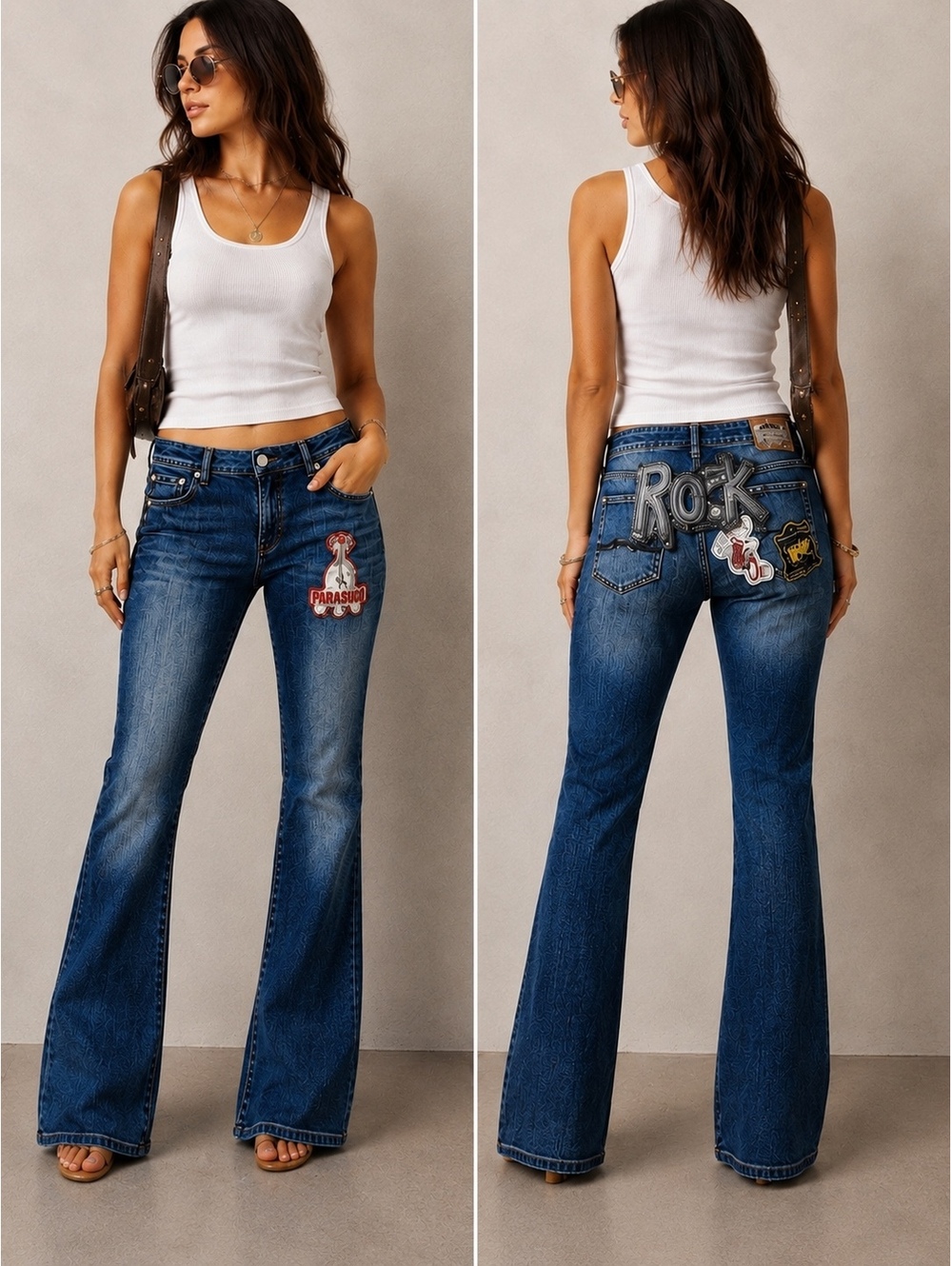 Parasuco Y2K low rise flare jeans patchwork raw hem 29